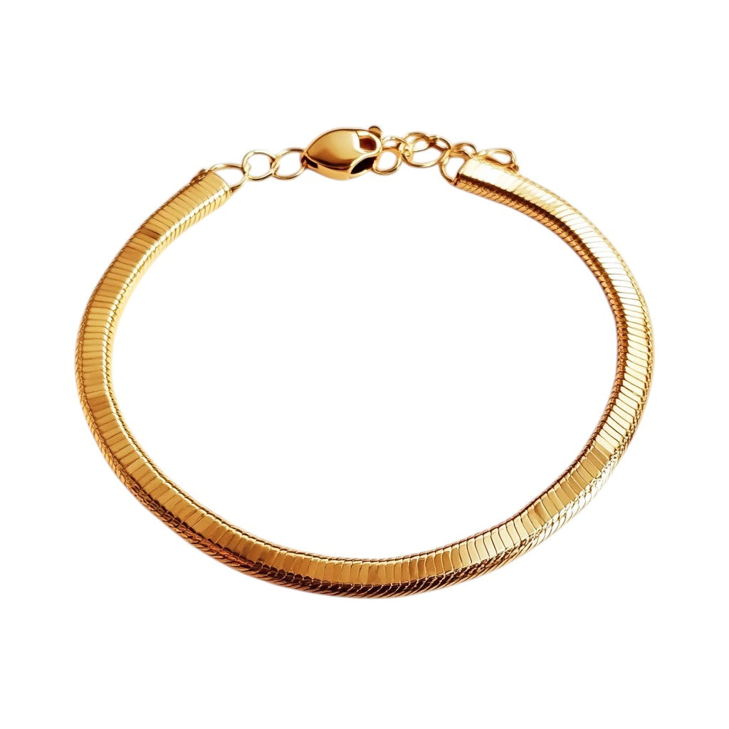 Zalic Gold Snake Chain Bracelet - 3mm Flat Herringbone Chain - 18K Gold Plated Minimalist Jewelry for Daily Wear - Waterproof & Tarnish Free