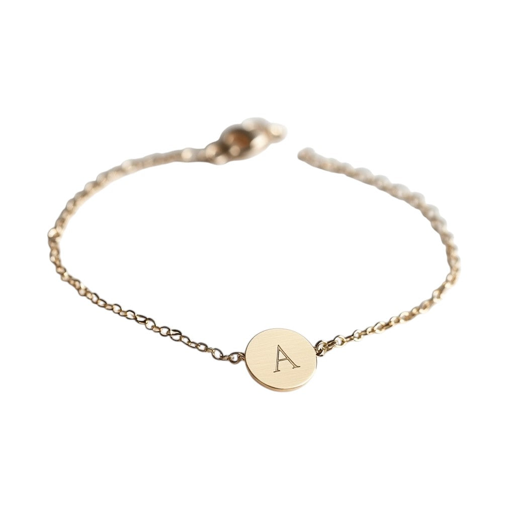 Zalic Personalized Initial Disc Bracelet - 14K Gold Filled Handmade Jewelry - Dainty Engraved Alphabet Charm Bracelet for Women & Gifts