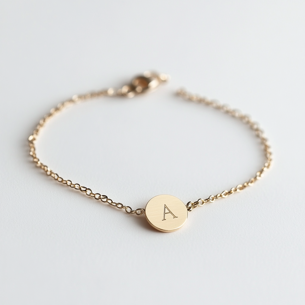 Zalic Personalized Initial Disc Bracelet - 14K Gold Filled Handmade Jewelry - Dainty Engraved Alphabet Charm Bracelet for Women & Gifts