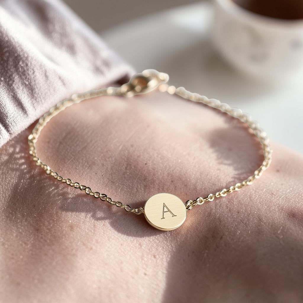Zalic Personalized Initial Disc Bracelet - 14K Gold Filled Handmade Jewelry - Dainty Engraved Alphabet Charm Bracelet for Women & Gifts